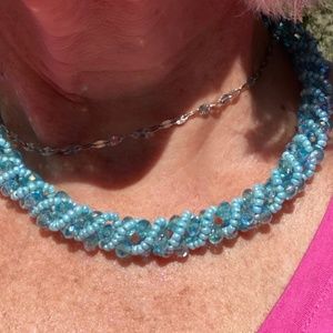 UNIQUE 16" beaded necklace--spiral stringing, alternating faceted/ round beads